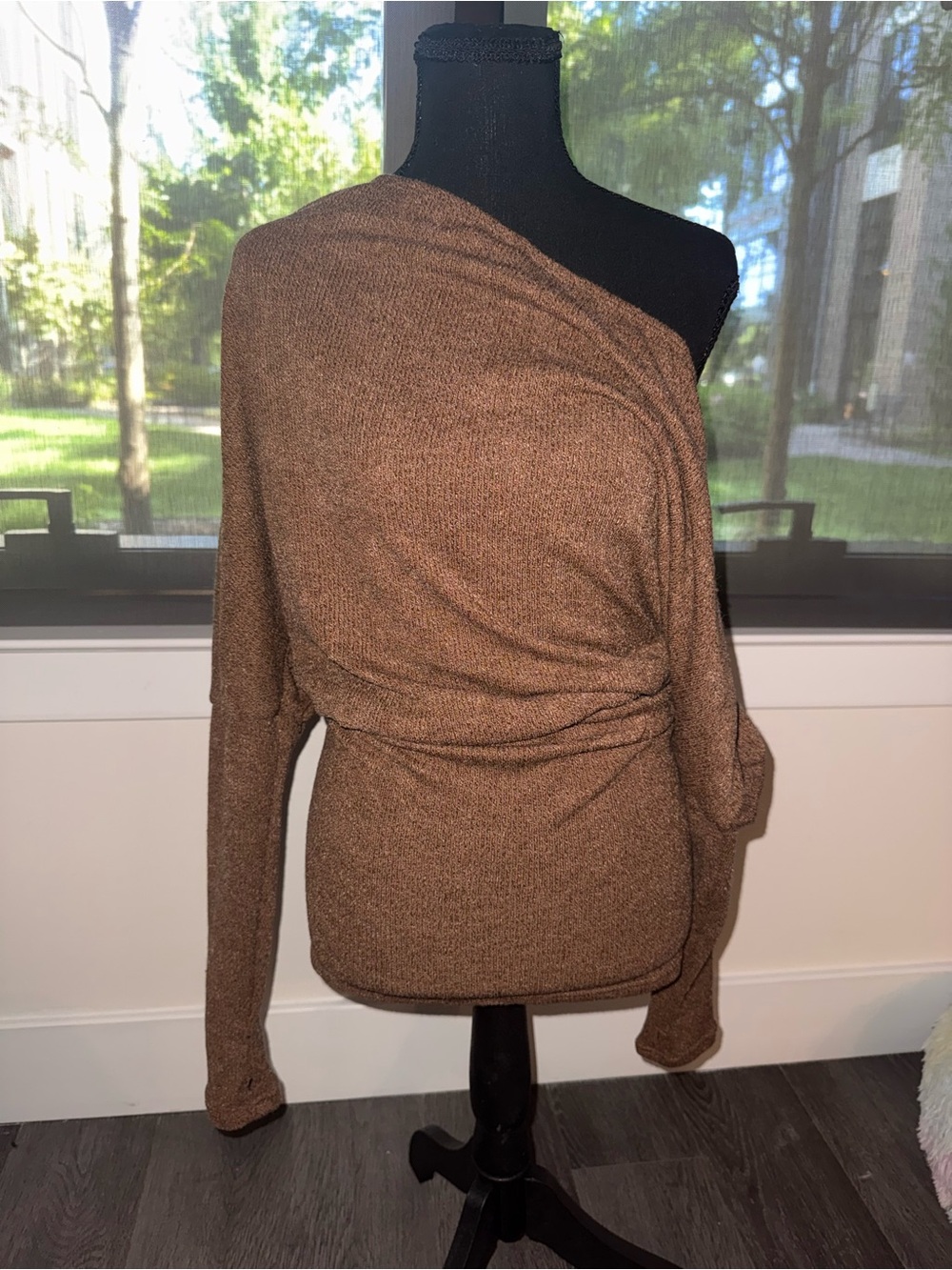 SHEIN One-Shoulder Tan/Brown Knit Top